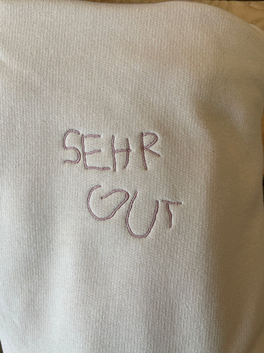 (alte kollektion) sehr guter oversize hoodie | rosa auf sand | bio baumwolle | unisex