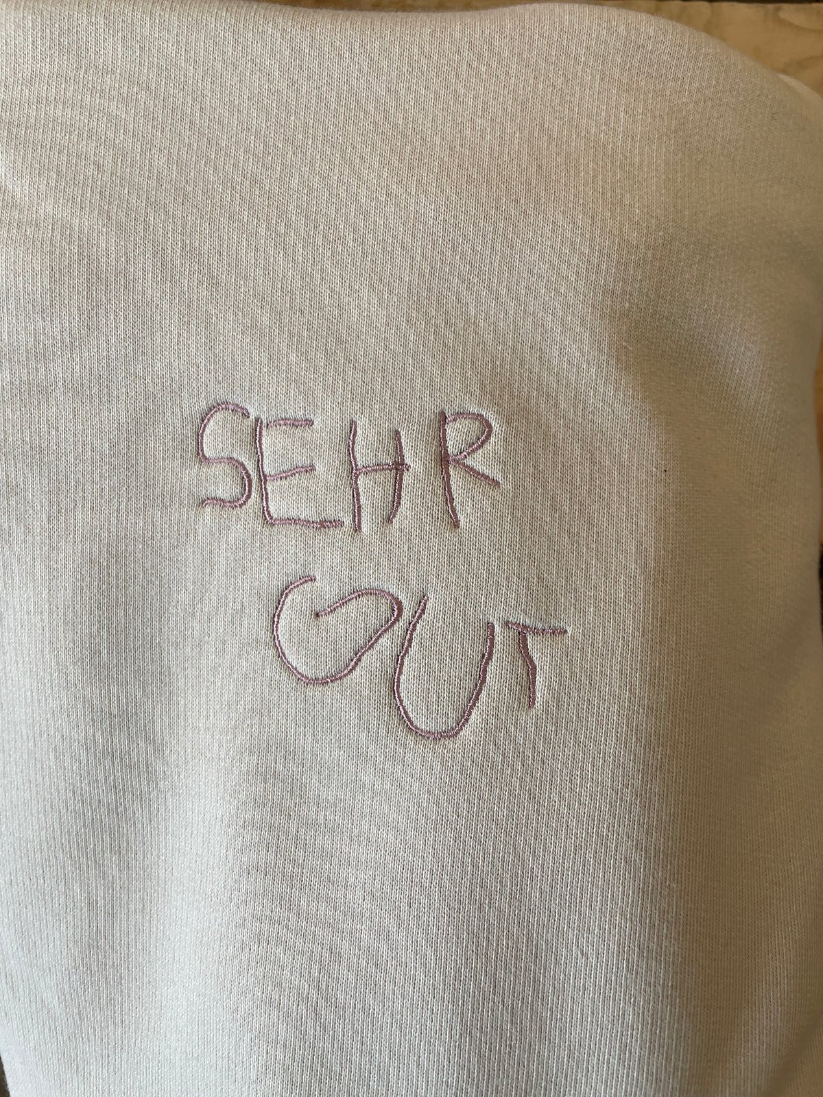 (alte kollektion) sehr guter oversize hoodie | rosa auf sand | bio baumwolle | unisex
